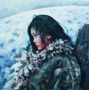 Tibetan Painting - Snow was still falling quietly AX Tibet